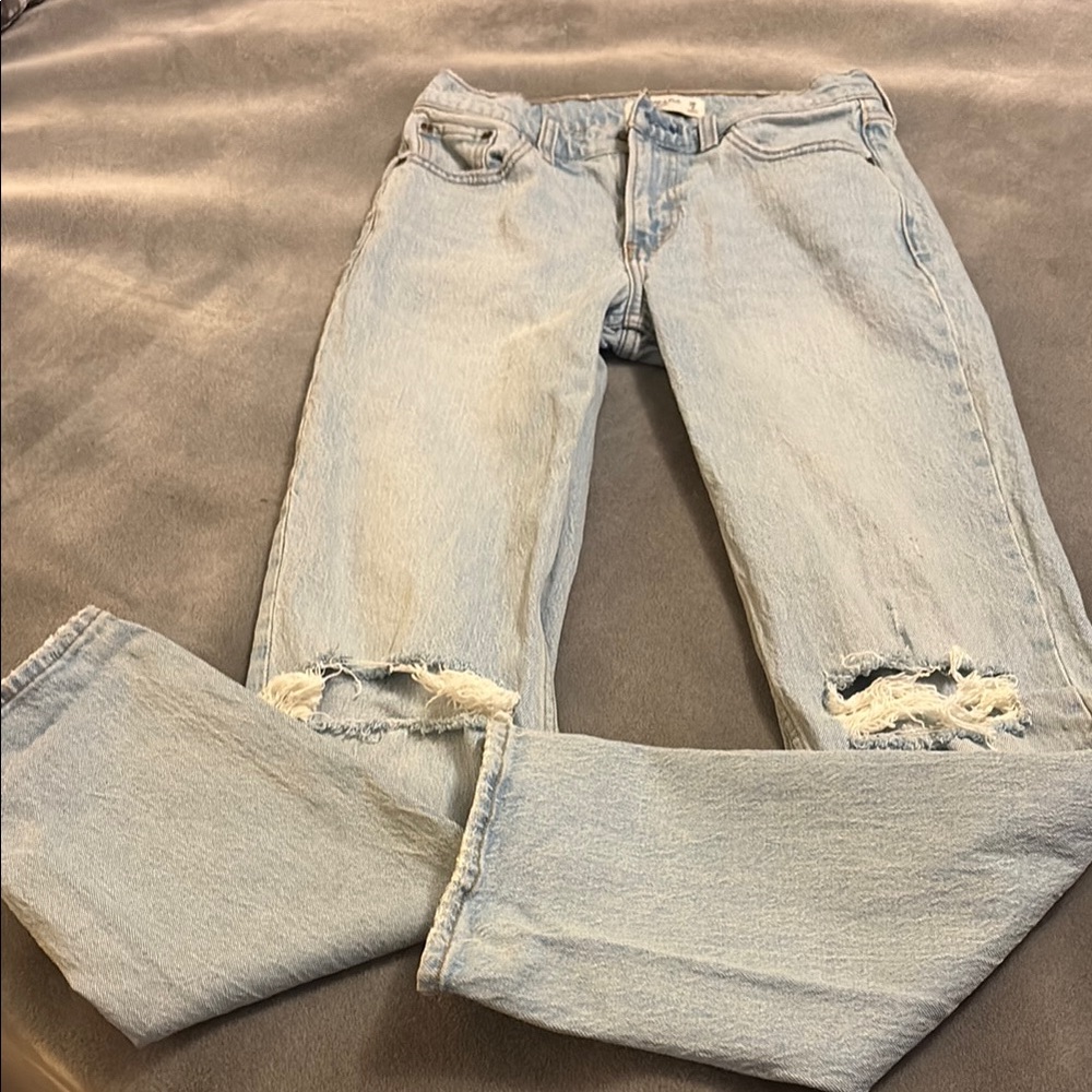 Abercrombie & Fitch Blue Straight Leg Distressed Jeans